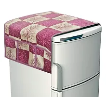 Premium Cotton PVC Tree Printed Combo Fridge Top Cover and 2 Handle Cover with 3 Fridge Mats (Red, 6 Piece set)-thumb2