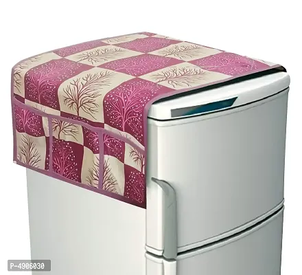 Premium Cotton PVC Tree Printed Combo Fridge Top Cover and 2 Handle Cover with 3 Fridge Mats (Red, 6 Piece set)-thumb3