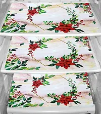 Premium Cotton PVC Tree Printed Combo Fridge Top Cover and 2 Handle Cover with 3 Fridge Mats (Red, 6 Piece set)-thumb1