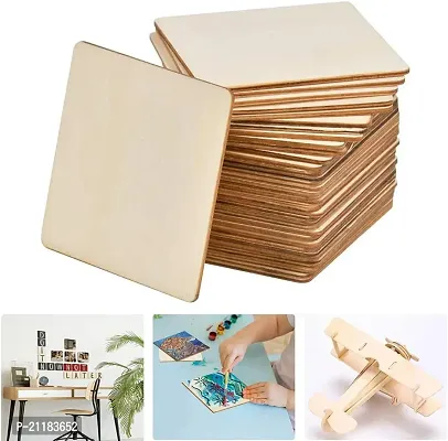 American Elm 50 Pcs Unfinished Wooden Coasters 3Inch Natural Blank Wooden Square-thumb2