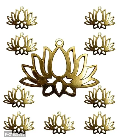 American Elm Pack of 10 Golden MDF Lotus Cutout (2x3 Inch)-thumb0