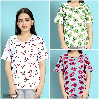 Stylish Printed Night T-Shirt for Women Pack of 3