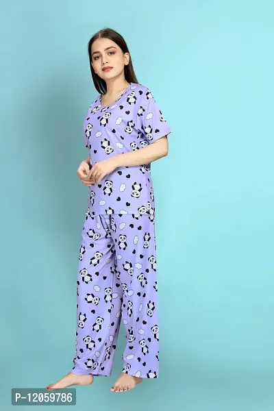 Stylish Polycotton Purple Printed Nightwear Top And Pajama Set For Women- Pack Of 1-thumb3