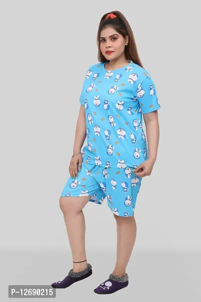 Trendy Fashionable Printed Polycotton T-Shirt And Shorts Set For Women Pack of 2-thumb3