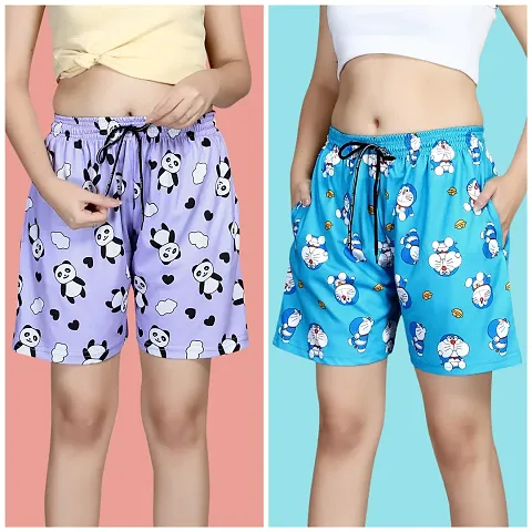 Pack Of 2 Fancy Printed Night Shorts For Women/Girls