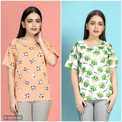 Stylish Printed Night T-Shirt for Women Pack of 2-thumb0