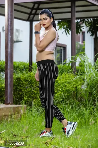 Stylish Cotton Blend Black Striped Slim Fit Lounge Pant For Women-thumb4