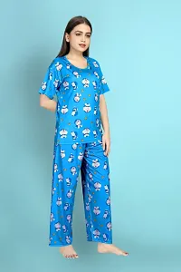 Night Suits For Women ||Stylish Blue Polycotton Printed Lounge Top with Shorts And Bottom Set For Women-thumb3