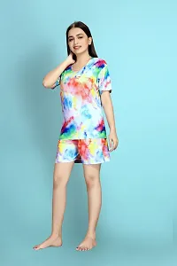 Multicoloured Polycotton Printed Night Wear Top With Shorts Set- Pack Of 2-thumb2