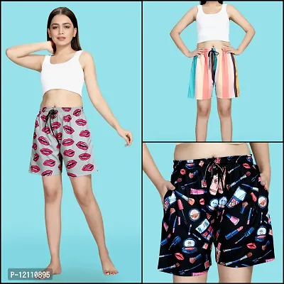 Trendy Fashionable Women Printed Shorts Combo of 3-thumb0