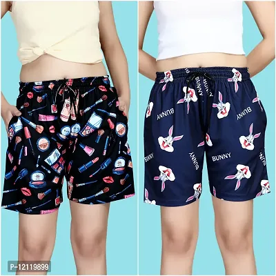 Stylish Fancy Polycotton Printed Shorts Combo For Women Pack Of 2