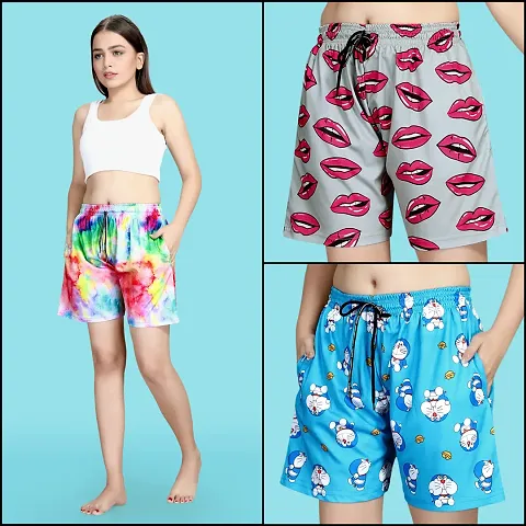 Pack Of 3 Printed Night Shorts For Women