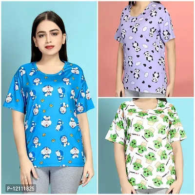 Stylish Printed Night T-Shirt for Women Pack of 3