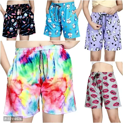 Trendy Fashionable Women Printed Shorts Combo of 5-thumb0