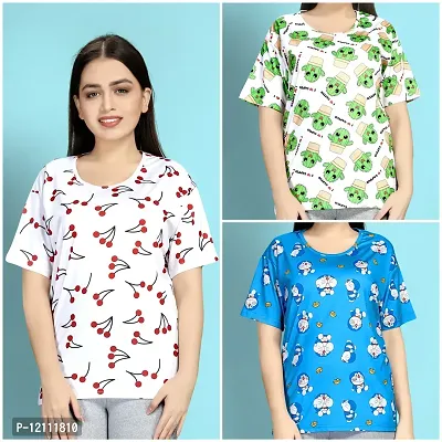 Stylish Printed Night T-Shirt for Women Pack of 3