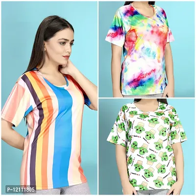 Stylish Printed Night T-Shirt for Women Pack of 3-thumb0