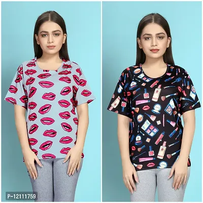 Stylish Printed Night T-Shirt for Women Pack of 2