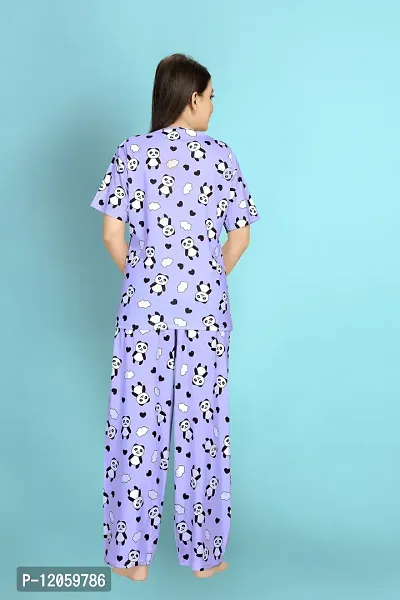 Stylish Polycotton Purple Printed Nightwear Top And Pajama Set For Women- Pack Of 1-thumb2