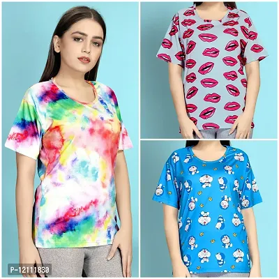 Stylish Printed Night T-Shirt for Women Pack of 3