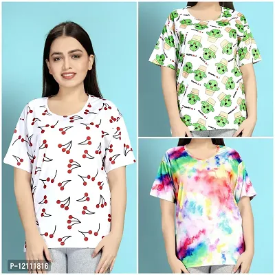 Stylish Printed Night T-Shirt for Women Pack of 3