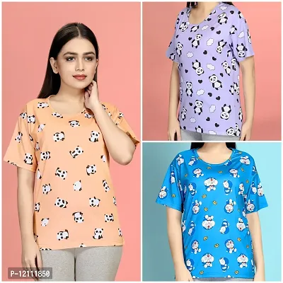 Stylish Printed Night T-Shirt for Women Pack of 3