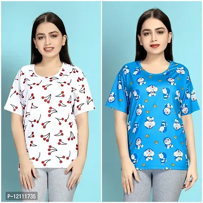 Stylish Printed Night T-Shirt for Women Pack of 2