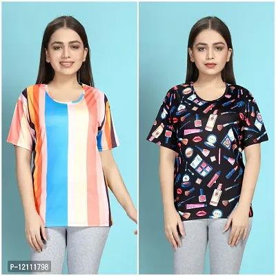 Stylish Printed Night T-Shirt for Women Pack of 2