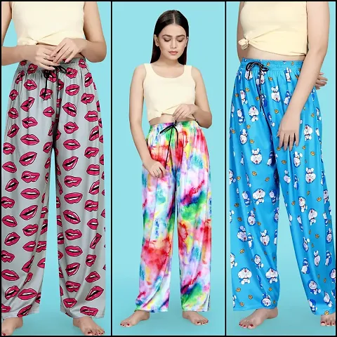 Stylish Fancy Polycotton Pyjama Combo For Women Pack Of 3