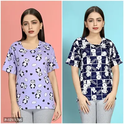 Stylish Printed Night T-Shirt for Women Pack of 2