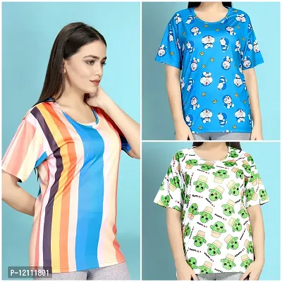 Stylish Printed Night T-Shirt for Women Pack of 3