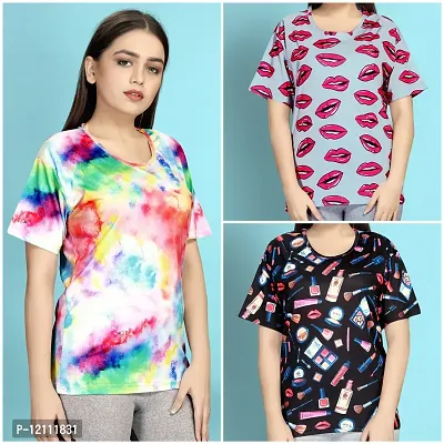 Stylish Printed Night T-Shirt for Women Pack of 3