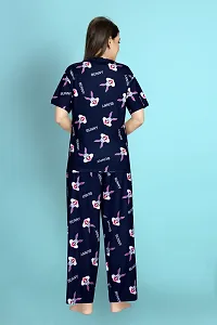 Stylish Polycotton Navy Blue Printed Nightwear Top And Pajama Set For Women- Pack Of 1-thumb3