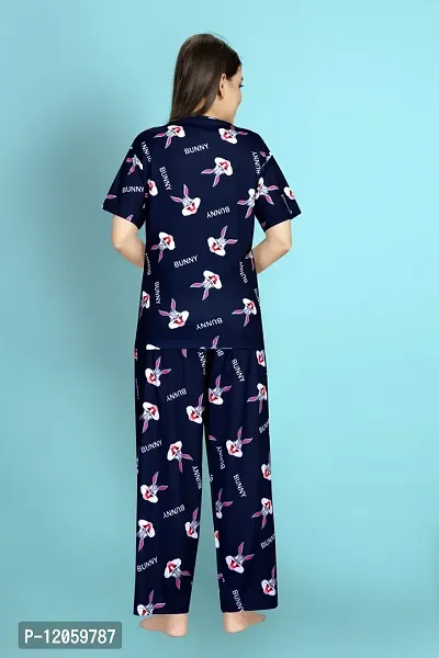 Stylish Polycotton Navy Blue Printed Nightwear Top And Pajama Set For Women- Pack Of 1-thumb4