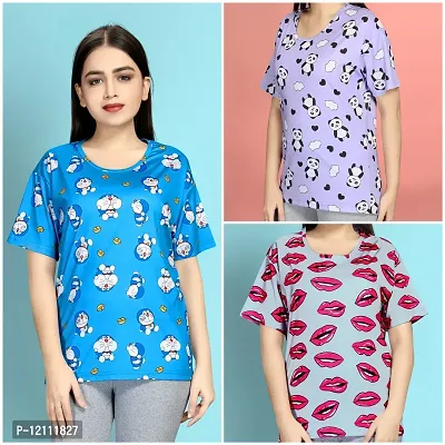 Stylish Printed Night T-Shirt for Women Pack of 3