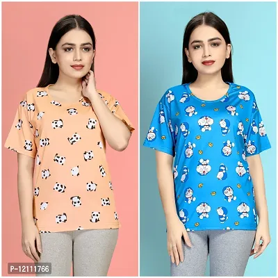 Stylish Printed Night T-Shirt for Women Pack of 2