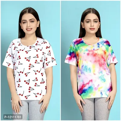 Stylish Printed Night T-Shirt for Women Pack of 2