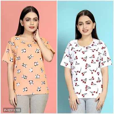 Stylish Printed Night T-Shirt for Women Pack of 2