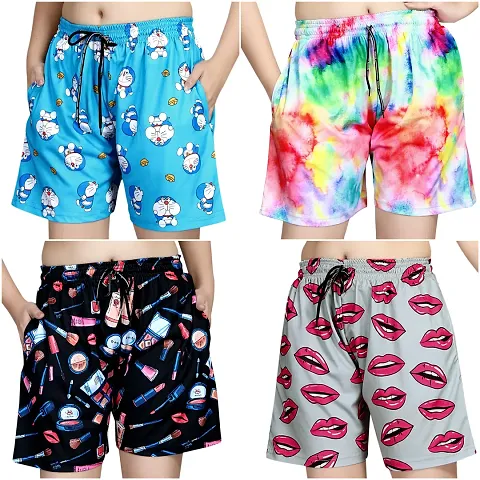 Pack Of 4 Printed Night Shorts/Boxers For Women