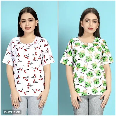 Stylish Printed Night T-Shirt for Women Pack of 2-thumb0