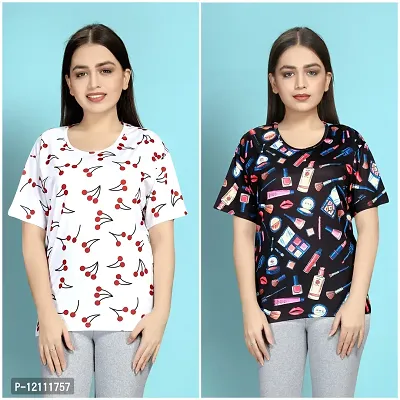 Stylish Printed Night T-Shirt for Women Pack of 2