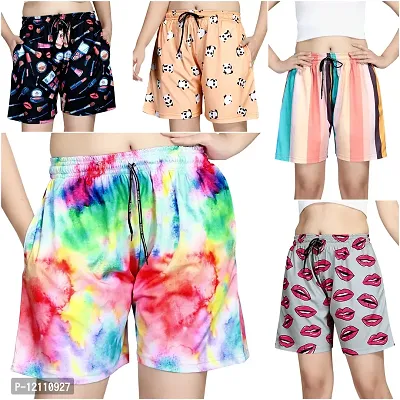 Trendy Fashionable Women Printed Shorts Combo of 5-thumb0