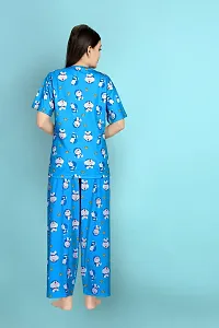 Stylish Polycotton Blue Printed Nightwear Top And Pajama Set For Women- Pack Of 1-thumb1