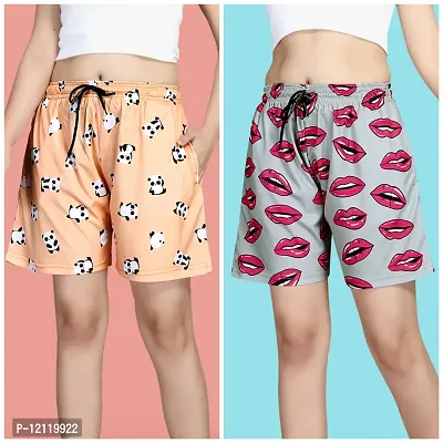 Stylish Fancy Polycotton Printed Shorts Combo For Women Pack Of 2-thumb0