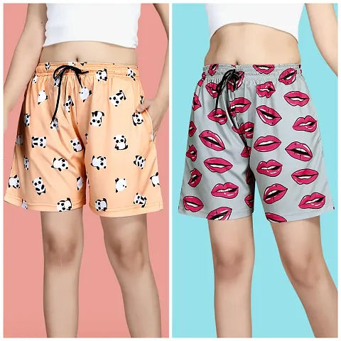 Stylish Fancy Polycotton Shorts Combo For Women Pack Of 2