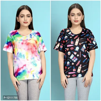 Stylish Printed Night T-Shirt for Women Pack of 2