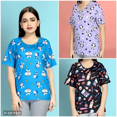 Stylish Printed Night T-Shirt for Women Pack of 3-thumb0