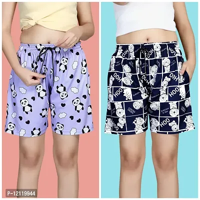 Stylish Fancy Polycotton Printed Shorts Combo For Women Pack Of 2