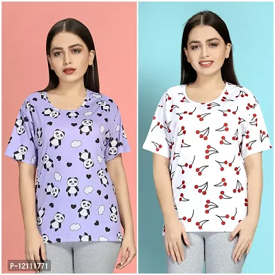 Stylish Printed Night T-Shirt for Women Pack of 2-thumb0