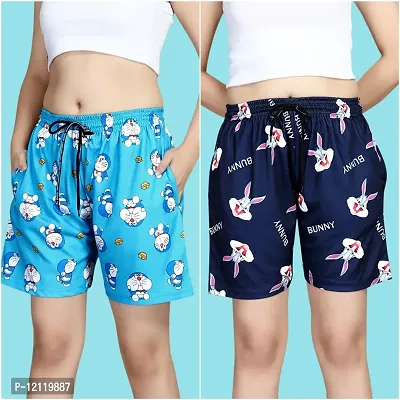 Stylish Fancy Polycotton Printed Shorts Combo For Women Pack Of 2-thumb0