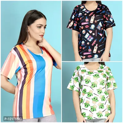 Stylish Printed Night T-Shirt for Women Pack of 3